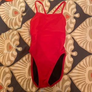 Red Jolyn Swim “Brandon” style swimsuit